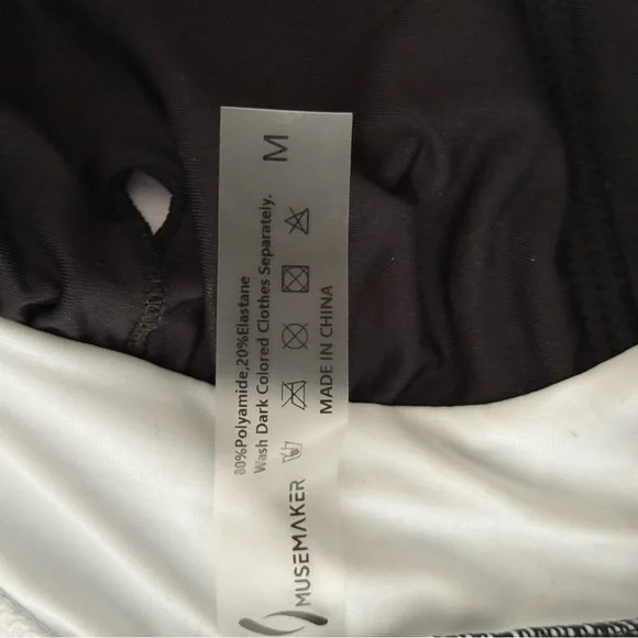 Musemaker Halter Swimsuit Black White Ruched One Piece Size M NWT-Free Look - Picture 5 of 5